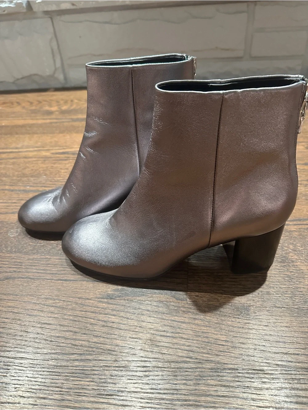 rag & bone Drea Metallic Leather Block Heel Ankle Boots in Gun Metal Size 39 - Picture 8 of 10